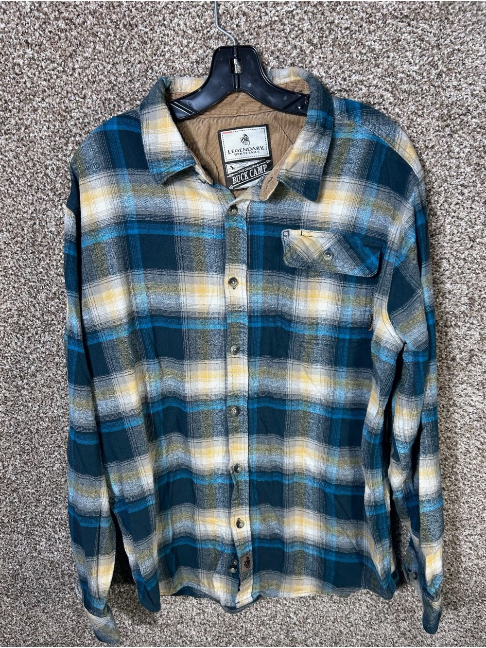 Legendary Whitetails Teal, Yellow & Gray Plaid Button-Down Shirt